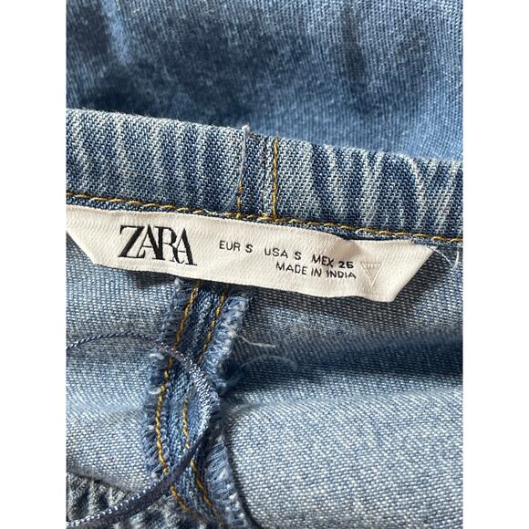 Zara Women's Blue Floral Embroidered Elastic Waist Denim Jeans Maxi Skirt Size S - Picture 6 of 6